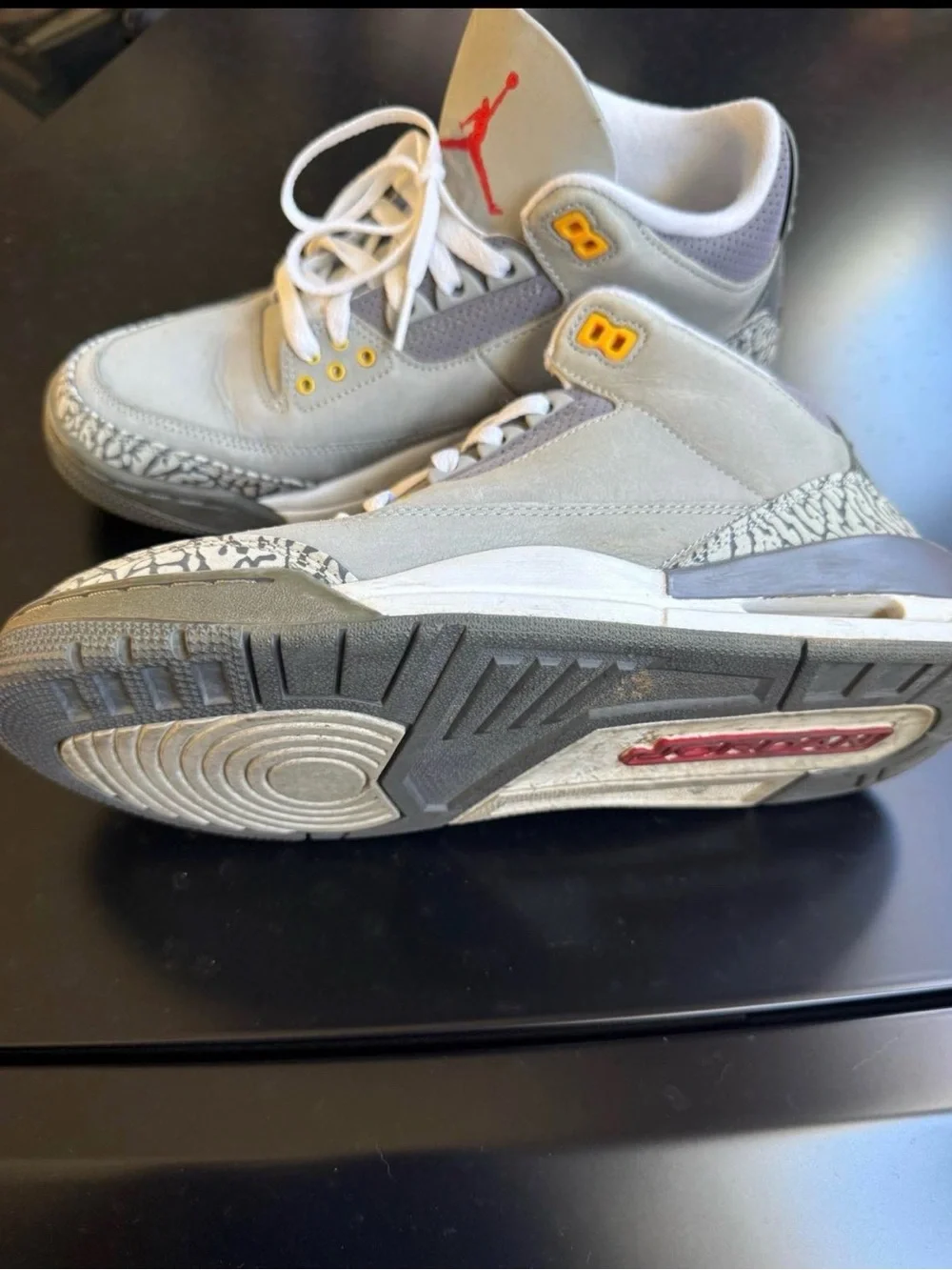 Jordan men Sneakers in Light Gray with Red and Yellow Accents
